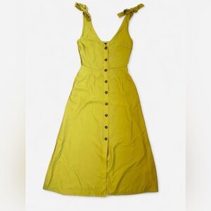 FRNCH Yellow-Toned Tie-Shoulder Button-Front Midi Dress